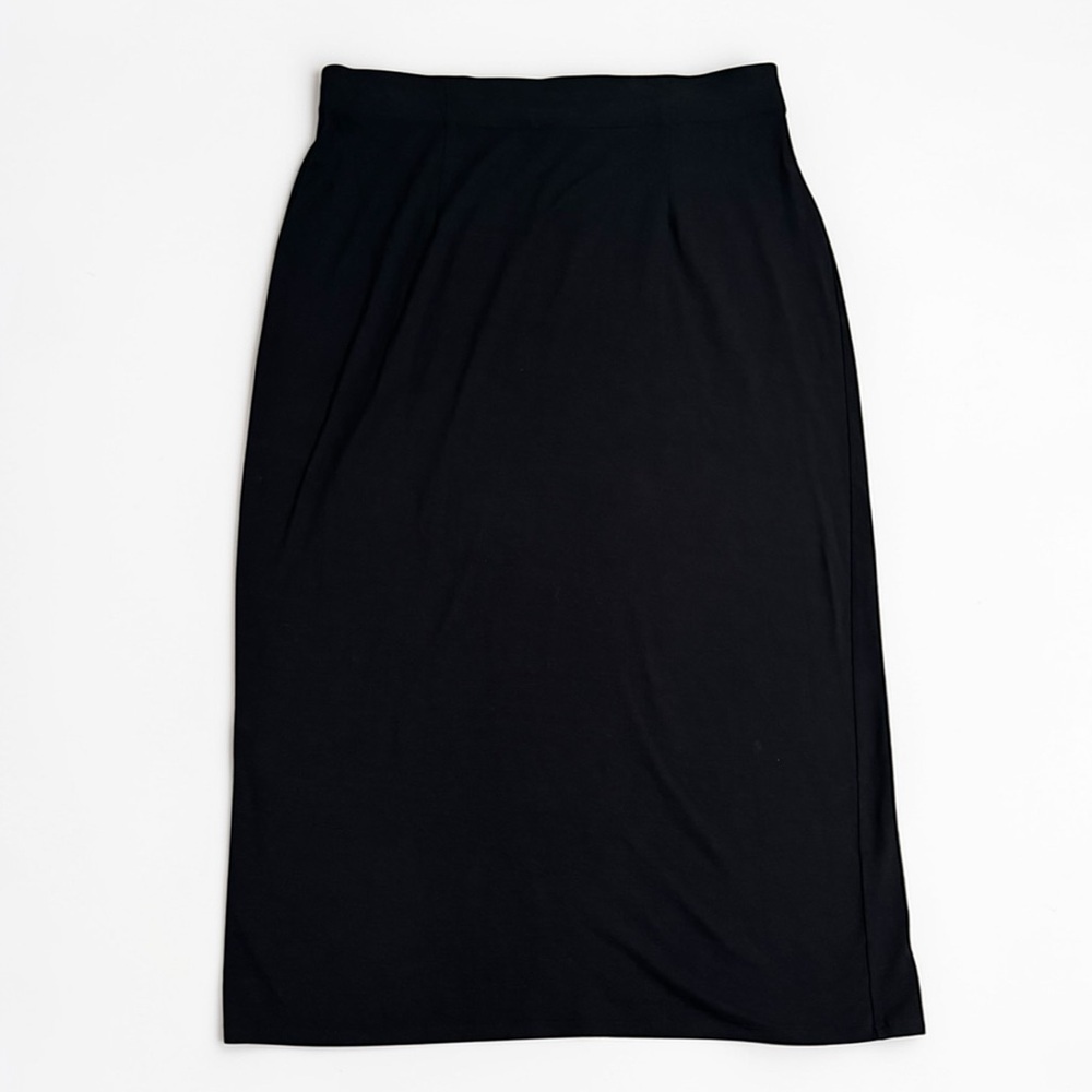 EILEEN FISHER Classic Charcoal Gray Black Pull On Midi Skirt Work Casual M Comfy